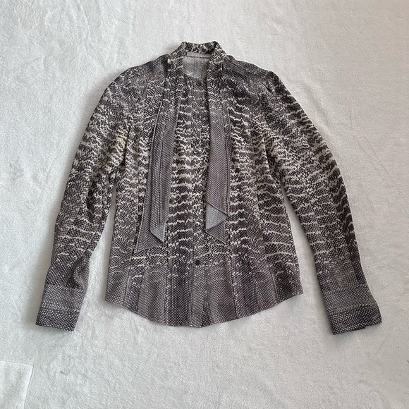 Jason Wu Bow Tie Neck Snakeprint Silk Crepe Blouse Size 4 - Picture 3 of 11